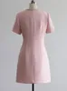 Robe rose Vintage française, tissage de haute qualité, T slim, jupe de soirée élégante, automne 240226