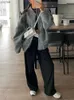 女性用ジャケットウーマンファッションルーズグレーウォーボールジャケット2023スプリングカジュアルカジュアルイズサイズのボンバージャケットガール