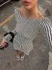 Casual Dresses White Black Striped Knit Bodycon A-line Dress Women Elegant Long Sleeve O-neck Backless Nightclub Mini Party Short Vestido