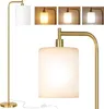 Lampy podłogowe QIMH do salonu, nowoczesne LED Stojące światło czytania do sypialni ze szklanym odcieniem, wysokie złote przemysłowe 3 kolory ściemniable na słupie