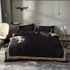 Diseñador de moda Juegos de cama negros Funda nórdica Cama tamaño Queen Edredones Juego de fundas Sábana Fundas de almohada