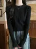 Kvinnors hoodies unika smal fit rund halsbotten tröja för 2024 höst/vinter avancerad med långärmad stickad topp