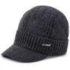 Casquettes de baseball hommes hiver tricoté chapeau en peluche en plein air cyclisme protection de l'oreille chaleur casquette à visière cache-oreilles décontracté mode fausse fourrure doublé bombardier chapeaux