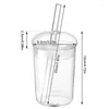 Wine Glasses Drinking With Lid And Straw High Borosilicate Glass Tumbler Cup Reusable Leakproof For Iced Coffee Bubble Tea Beverage