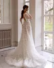 Wedding Dress Gorgeous Lace Flora Appliques Long Sleeves Open Back Bridal Gowns illusion High Split Robes de mariage BC18412