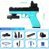 Gun Toys Gel Blasting Gun Manual And Automatic Dual Mode Gel Ball Toy Gun With Drum Sight And Goggles Outdoor Shooting Game New Sky BlueL2403