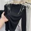 Women's T Shirts Clothing O-neck Undercoat Solid Color Ladies Casual Tops Patchwork Zipper Interior Lapping Streetwear T-Shirts Pullovers