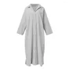 Robes décontractées Maxi robe rayée imprimé revers pour femmes grande taille chemise à manches longues avec ourlet fendu doux respirant printemps