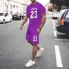 Mens Summer Mesh Hiphop Basketball Tshirt 23 Tryckta män Suits Leisure Yellow Sportswear Streetwear Shorts Tops 2 -Piece Set 240315