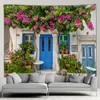 Taquestres Grécia Town Hippie Tapestry Spring Flower Street Home Courtyard Patio Wall Hanging Art Room Mural