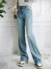 Kvinnors jeans 2024 Spring Straight Leg Women Planet broderad hög midja Löst breda byxor Vitblå