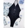 Dames Badmode Gerimpelde Lace Up Strappy Hater Vrouwen Eendelig Badpak Vrouwelijke Hoge Been Uitgesneden Monokini Bader Badpak Zwemmen K5152