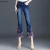 Pantalones vaqueros de mujer Primavera Verano Mujer sueltos Casual cintura alta bordado Jeans Mujer algodón estiramiento Denim Flare pantalones hasta el tobillo JeansC24318