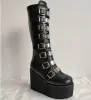 Bottes Cosplay Cosplay High Boots Fashion Long Tube Leather Knight Boot Punk Gothic Classic Black High Heel Chaussures Kneehigh Goth Chaussures