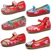 Comemore Antique Hanfu Femmes Style Traditionnel Broderie Danse Ethnique Chaussure À Talons Bas Rouge Appartements Chinois Chaussures En Tissu À Fond Plat 240307