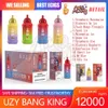 Retail Uzy Bang King 12000 Puff Disposable E Cigaretter 0.8Ohm Mesh Coil 23 ml POD Battery Rechargeable Electronic Cigs Puff 12k 0% 2% 3% 5% VAPE PEN PIT