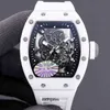 Richa Milles All White Ceramic Mens Automatic Mechanical Watch Personality Hollowed Out Fashion Wine Barrel Tape Luminous Tide