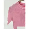 Women Sweters 3012 2024 Runway Spring Summer Marka w tym samym stylu Swater Załoga z krótkim rękawem Ubranie modne czarne różowe białe qian d otiuj