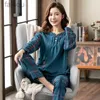 Sexy Pyjamas Pyjamas Gitter Nähte Baumwolle Mode Frauen Langarm Pyjamas Set 2 Teil/satz Sexy Frühling Hause Lounge Geschenk XXXXL 24318