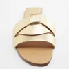 Sandals Summer 2024 Women's Flat Slippers Gold Criss-Cross Leather Slides Casual Woman Flip Flops Female Beach Shoes