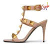 Designer High Heel VT Sandal Dress Shoes Ankle Strap Roman Studs Black Nude Strip Rivets Womens Stiletto Block Heel