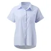 Frauenblusen Ladies Cotton Leinenhemd Short Sleeve Revers Button Shirts Damen Vintage Übergroße Bluse Feste Farbe langer Streetwear