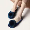 Slippers Spring Autumn Women's House Fashion Hairball Decorated Luxury Velvet Mules Indoor Soft Flat Home Cotton Shoes