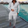 Autum Mens Polo Suit Solid Color Sports Men Sets Mesh Printed Streetwear Long Rleeves and Spods Sleeve Casual 240312