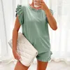 Fatos femininos 2024 verão mulheres conjunto de roupas de manga curta camiseta shorts 2 pcs sólido solto tees tops esportes casual terno cintura alta