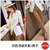 Calças femininas de duas peças 2024 estilo coreano manga longa profissional sob medida terno formal calças entrevista vendas roupas de trabalho 617