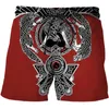 Heren shorts 2024 Men Summer Fashion Viking Cool 3D Print Beach Broek Siwmwear Board -briefs voor zwembroek Beachwear