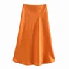 Mode High Taille Satin Skirts Dames Vintage Geel geplooide Streetwear Koreaanse zomer Casual Boho Midi 210521