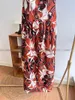Casual jurken 24 lente bloemenprint 3D snijden linnen gemengd hoge taille strapless lange jurk