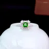 Bagues de cluster 925 pur argent style chinois naturel diopside femme noble carré réglable bague de gemme fine bijoux détection de support