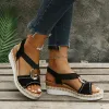 Sandalen Metal Decoratieplatform Sandalen Vrouw Elastische band Wedge Heel Sandalen voor vrouwen Mix Color Med Heel Nonslip Walking Shoes