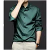 Luxurious Mens Long Sleeve Shirt Spring Summer Ice Silk Business Top Wrinkle-resistant Non-iron Solid Men Clothing 240312