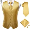 Kamizelki hitie jacquard Paisley Silk Gold Mens kamizel kieszonkowe spinki do mankietu set sukienek garnitur kamizelki kurtka ślubna s to 4xl