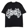 Darc T-shirt Dubbele Wolf Head Gedrukt Heren en Dames Katoen Korte mouw Wolf Head Shirt Fitness Ronde hals Korte mouw Casual