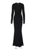 Casual Dresses Fashion Elegant O-neck Long Sleeve High Waist Lace-up Evening For Women 2024 Tunics Bandage Bodycon Black Dress
