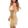 Casual Dresses Elegant Women Slip Dress Evening Tassel Sequin Backless Feather Decor Loose Rumba Cha-Cha Dance Mini Club Party