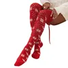 YILEEGOO S – chaussettes tricotées pour femmes, cuissardes hautes pour noël, nœud papillon en Satin, imprimé flocon de neige, bas longs