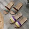 HBP Non-brand Hot Hot Tell New Big Linen Linen Home Home Clippers Indoor Slippers Wood Floor Cotton و Colorting Striped Summer