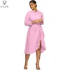 Work Dresses VAZN 2024 Women High Street Style Suits Long Sleeve Short Top Mid Length Dress Pure Color Two Piece Sets