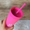 Let's Go Party Tumbler مع Straw تخصيص اسم Pink Barb Cup 16oz BPA Free Acrylic Rubber زجاجات مياه لطيفة للفتيات 240306