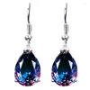 Dangle brincos feminino gota de água moda prata cor zircon pedra vintage longo para mulher senhora