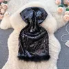 Casual Dresses Women Ax tremtless Dress Sleeveless Off Shoulder Fur Patchwork Birthda