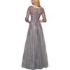 Elegant Gray Tulle Evening Party Dress 2024 V-neck Sequins Lace Appliques Long A-line Formal Prom Gowns Robe De Soiree Vestidos De Feast Hot Sell