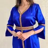 Robes décontractées Caftan Kaftan Abaya Femmes Ramadan Gurban Col V Manches Longues Robe Dubaï Musulman Arabe Mariage Vêtements De Mode