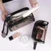 Sacos cosméticos Saco de maquiagem transparente para mulheres, produtos de higiene pessoal de viagem transparentes com zíper duplo