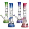 Phoenixstar 14 pouces grand verre recycleur conduite d'eau receveur de glace eau Bong bécher pomme de douche Perc avec deux turbines percolateur fumer eau Bongs